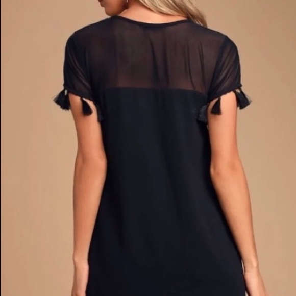 Lulu's Iced Latte Black Shift Dress Tassel-Trimmed - Picture 3 of 7